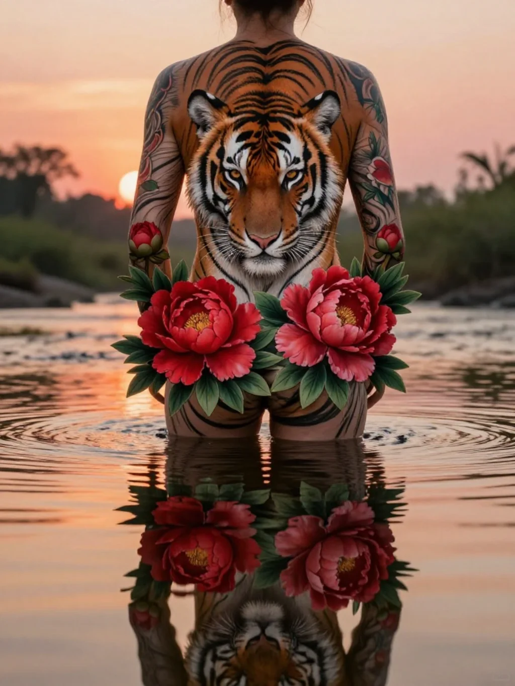 The Tiger and the Bloom: Raw Strength Softened by Floral Grace