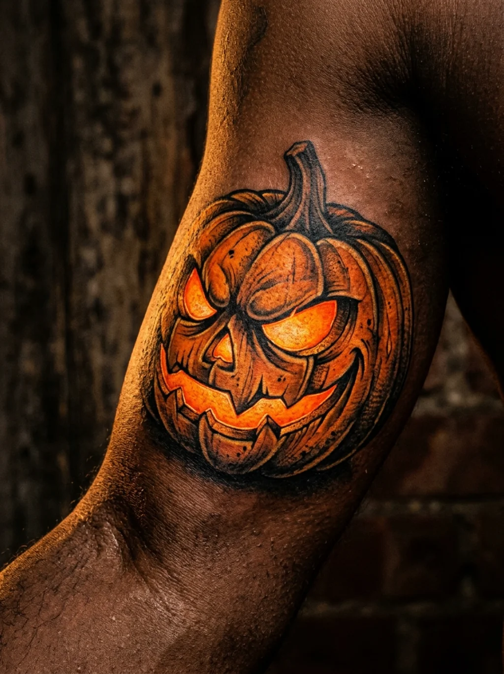 Realism Ink That Makes A Jack O Lantern Glow On Skin