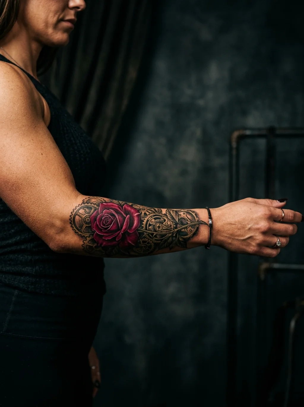 Roses Wrapped Around Gears In A Battle Between Beauty And Time