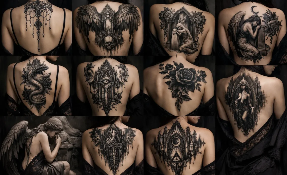 dark feminine back tattoos