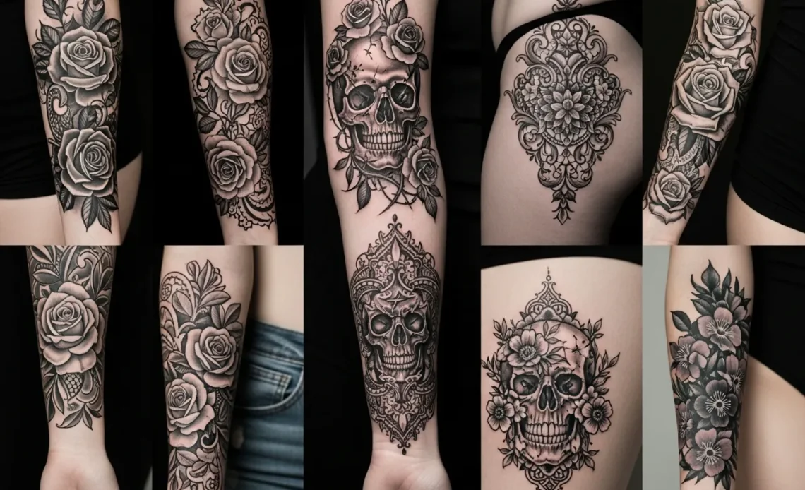 Stunning Gothic Floral Tattoo